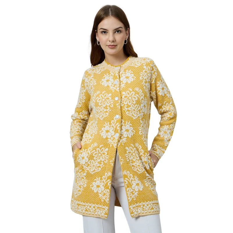 Duke Women Long Coat Shortstyle Cardigan (ONSDS106) Yellow / S / Self-design
