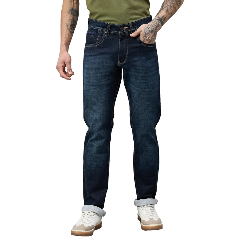 Duke Urban Men Comfort Fit Mid-Rise Light Fade Stretchable Jeans (SDD9109C) Indigo / 32 / Washed