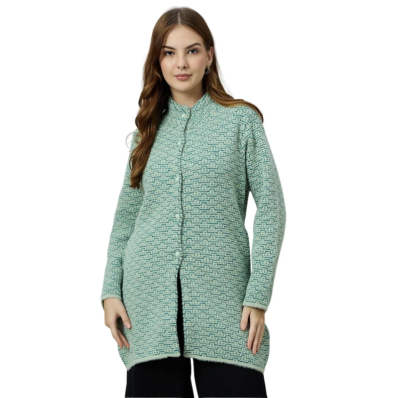 Duke Urban Women Long Coat Shortstyle Cardigan (ONSDS108) Sage Green / L / Self-design