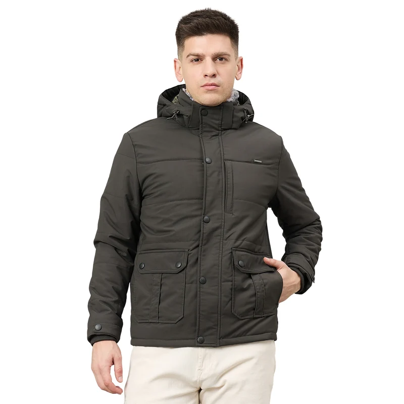 Duke Urban Men Full Sleeve Regular Hooded Jacket (SDZ3219) Olive / XL / Solid