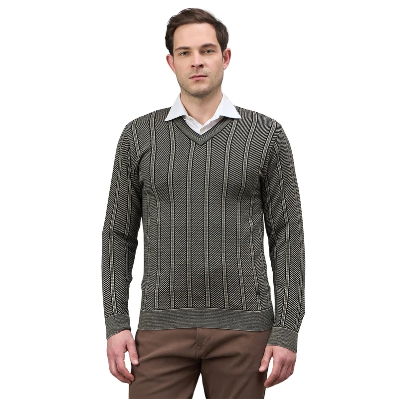 Duke Urban Men Full Sleeve V Neck Regular Sweater (SDS2411) Black Mix / M / Self design