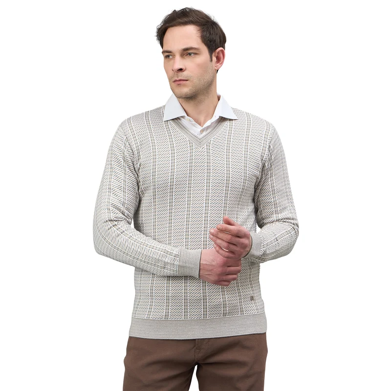 Duke Urban Men Full Sleeve V Neck Regular Sweater (SDS2411) Fawn Mix / XL / Self design