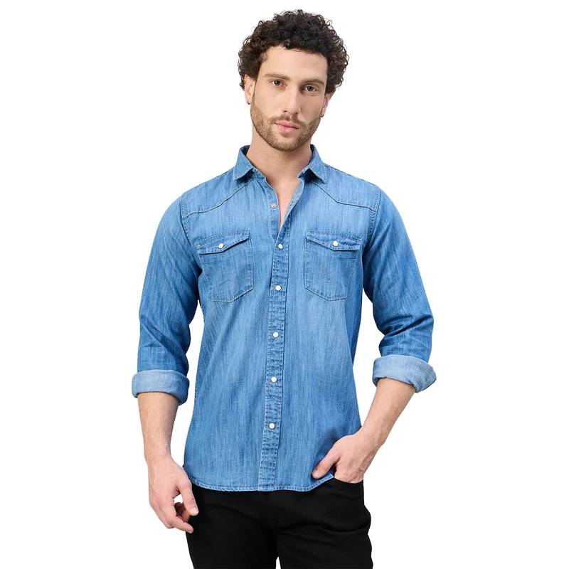 Duke Urban Men Shortstyle Washed Shirt (SDO9PLID) L.Blue / M / Washed