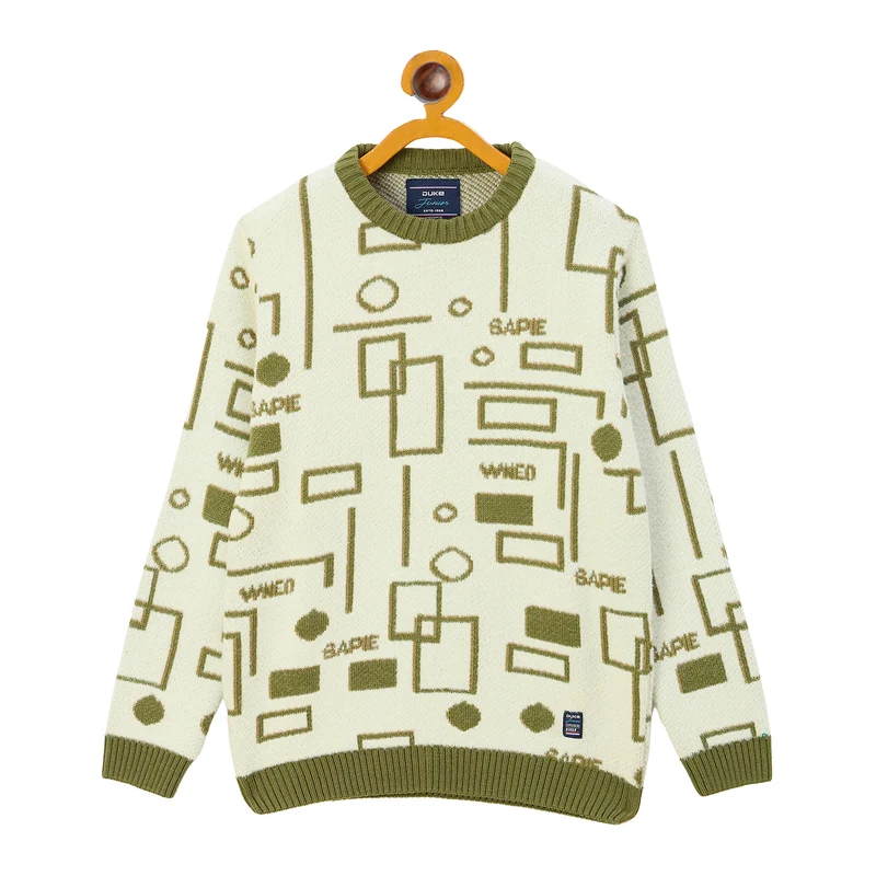 Duke Urban Boys Round Neck Full Sleeve Regular Sweater (S3604) White / 32 / Self Design