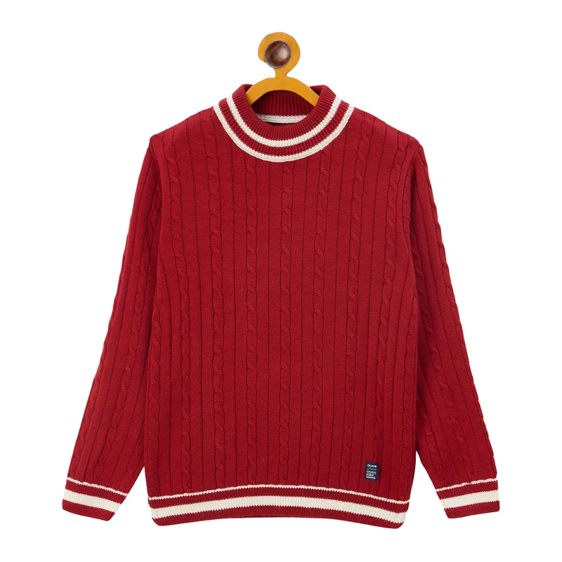 Duke Urban Boys Round Neck Full Sleeve Regular Sweater (S3617) Red / 32 / Self Design