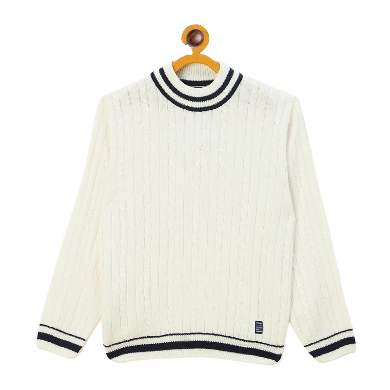 Duke Urban Boys Round Neck Full Sleeve Regular Sweater (S3617) White / 34 / Self Design