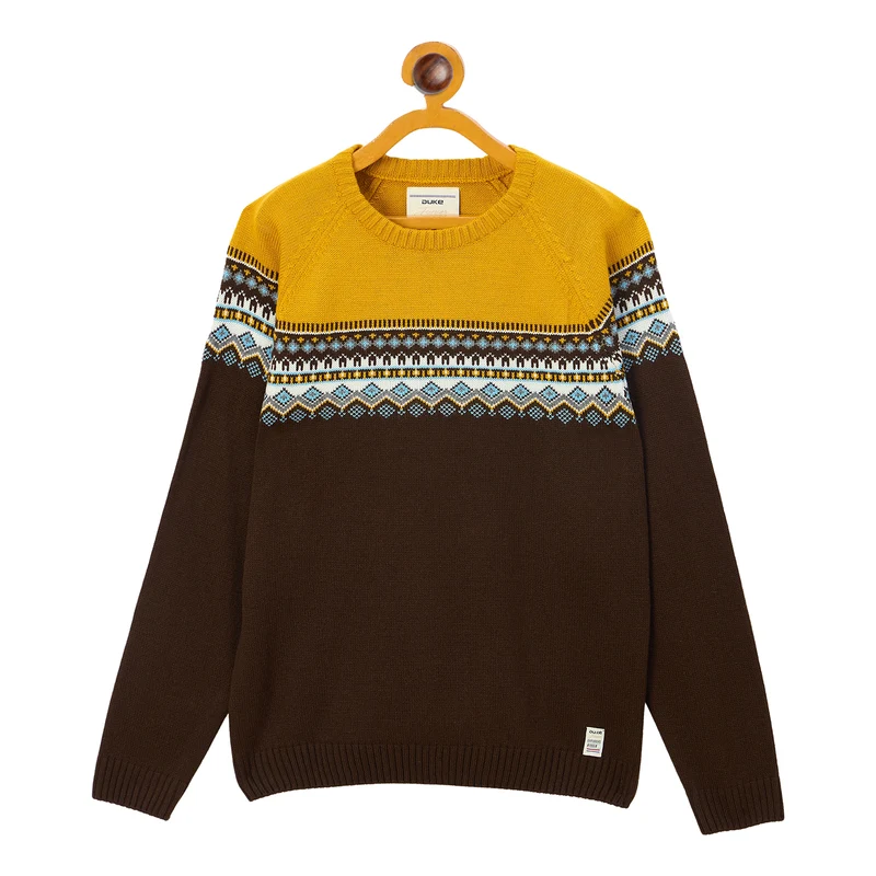 Duke Urban Boys Round Neck Full Sleeve Regular Sweater (S3610) Coffee / 30 / Self Design