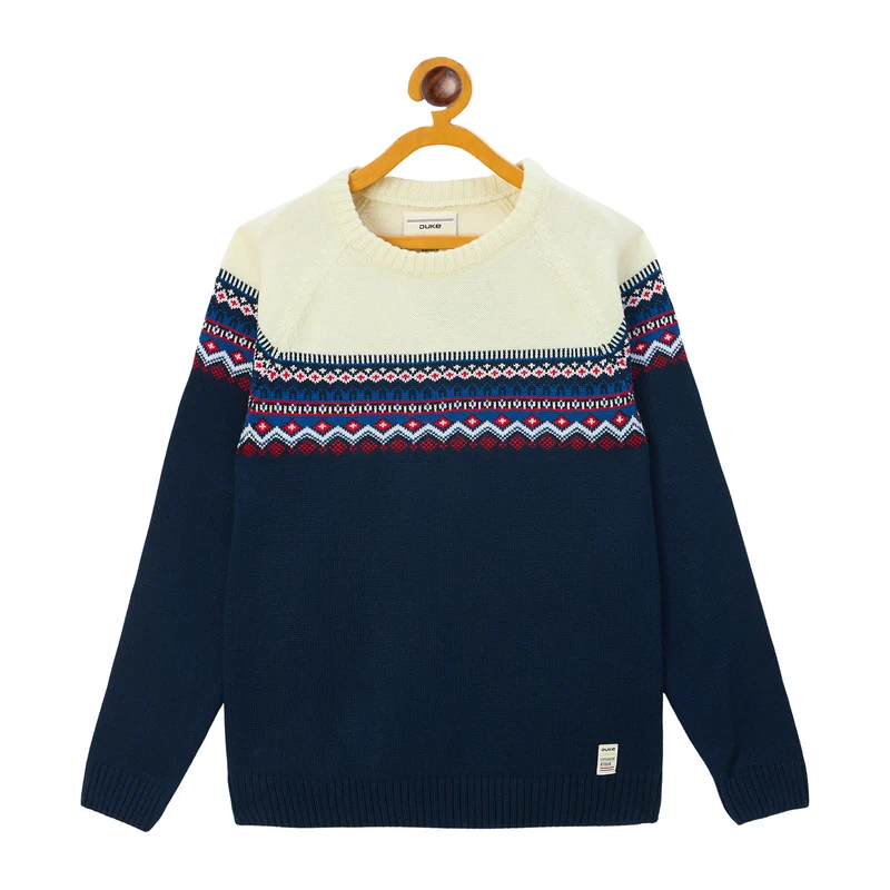 Duke Urban Boys Round Neck Full Sleeve Regular Sweater (S3610) D.Navy / 30 / Self Design