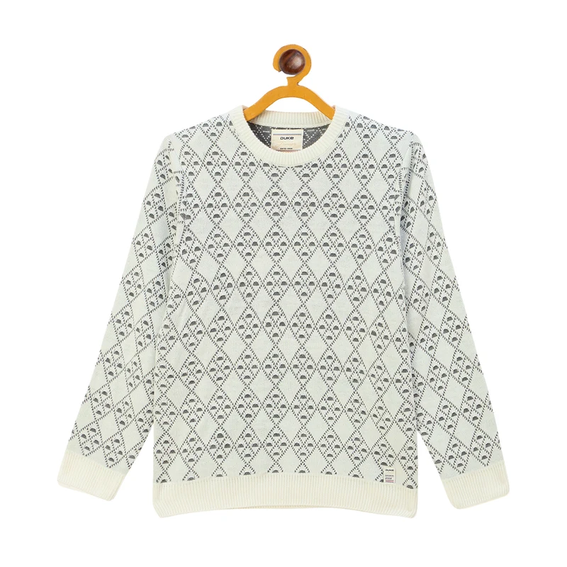 Duke Urban Boys Round Neck Full Sleeve Regular Sweater (S3613) Off White / 36 / Self Design