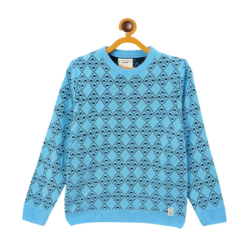 Duke Urban Boys Round Neck Full Sleeve Regular Sweater (S3613) Sky / 30 / Self Design