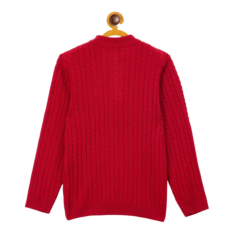 Duke Urban Boys Half Zip Full Sleeve Regular Sweater (S3621) Red / 30 / Self Design