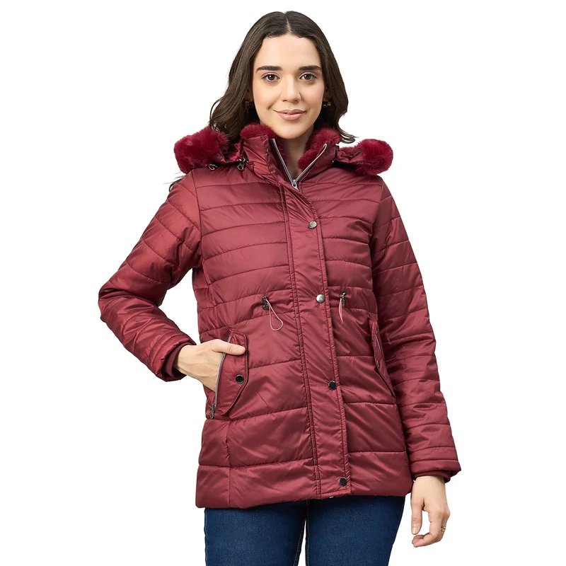 Duke Urban Women Short Style Long Length Jacket (SDZ4229) Wine / M / Solid
