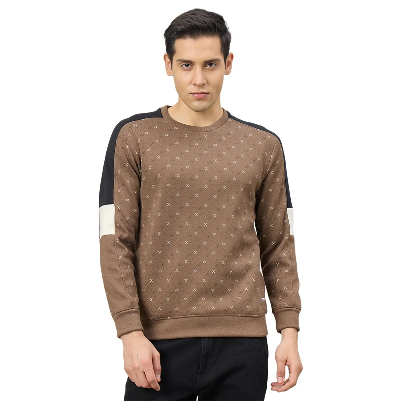 Duke Men Full Sleeve Round Neck Regular Sweatshirt (LF6474) Brown / L / Printed