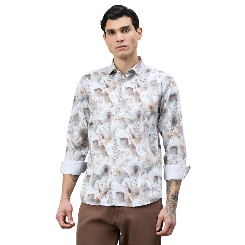 Duke Urban Men Floral Print Full Sleeve Regular Shirt (SDO9PRH) Khaki / XXL / Floral Print