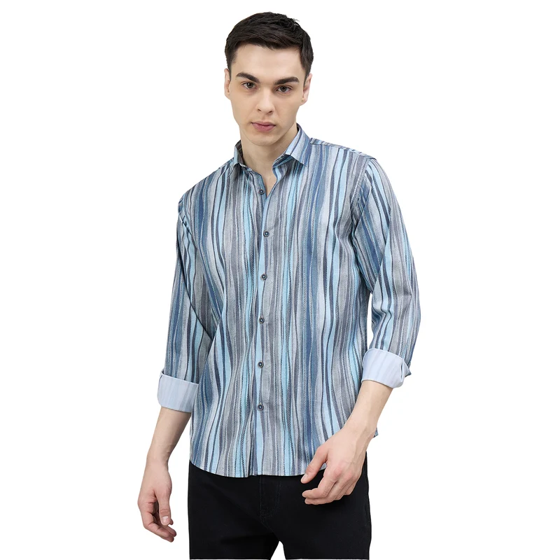 Duke Urban Men Printed Full Sleeve Spread Collar Regular Shirt (SDO9PRK) Blue / M / Printed