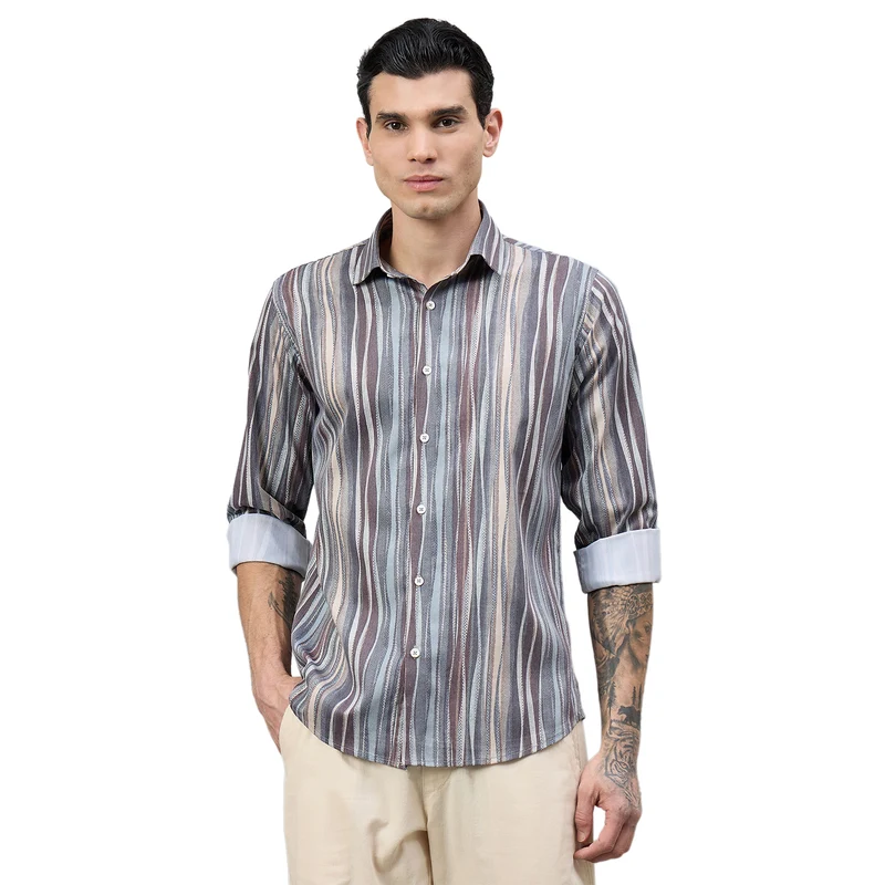 Duke Urban Men Printed Full Sleeve Spread Collar Regular Shirt (SDO9PRK) Brown / L / Printed
