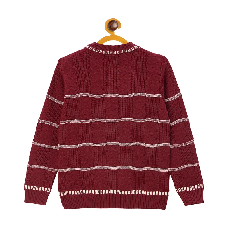 Duke Urban Boys Round Neck Full Sleeve Regular Sweater (S3637) Wine / 34 / Self Design