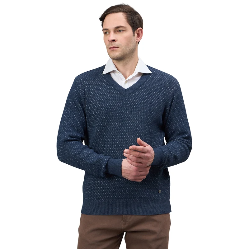 Duke Urban Men Full Sleeve V Neck Regular Sweater (SDS2403) Navy / XXL / Self design
