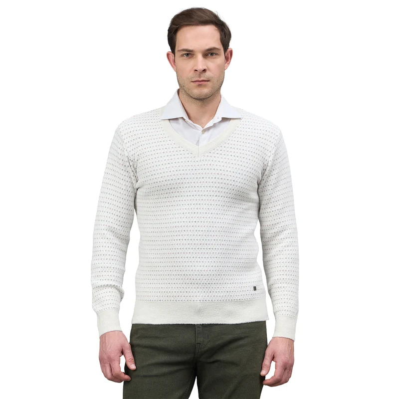 Duke Urban Men Full Sleeve V Neck Regular Sweater (SDS2403) Off White / XXL / Self design