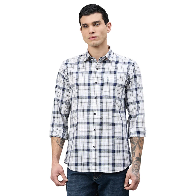 Duke Urban Men Checkered Full Sleeve Spread Collar Regular Shirt (SDO9CKAH) Beige/Navy / XL / Checkered