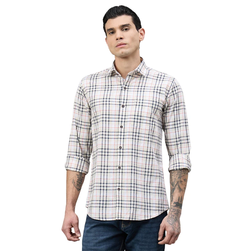 Duke Urban Men Checkered Full Sleeve Spread Collar Regular Shirt (SDO9CKAH) Khaki / M / Checkered