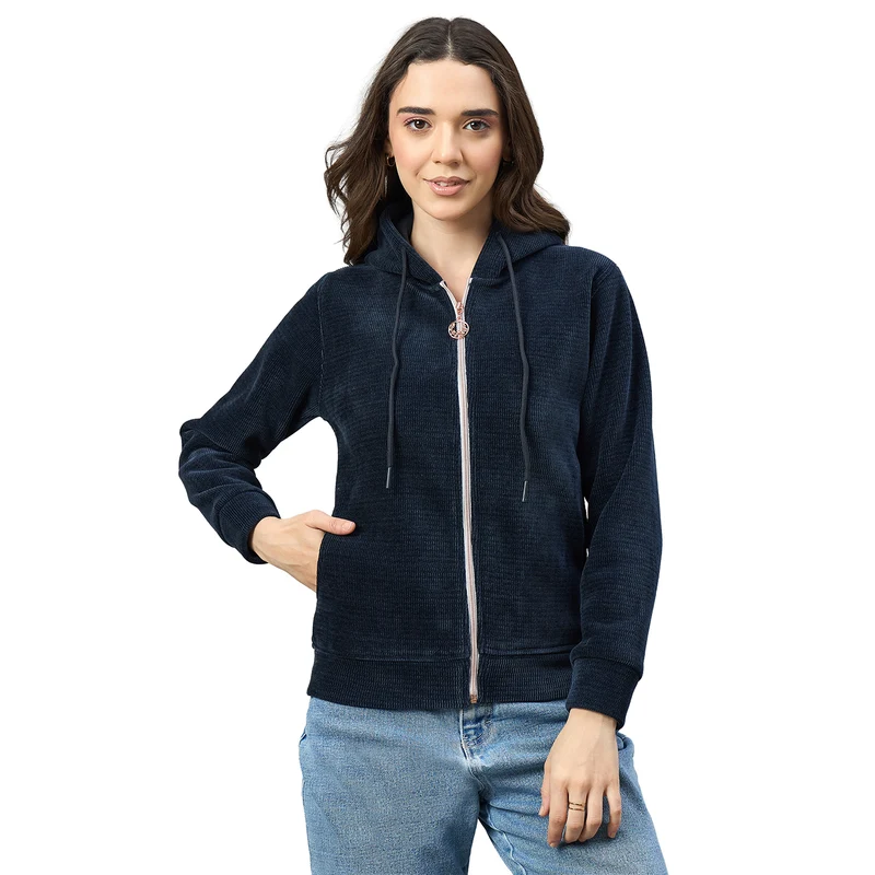 Duke Urban Women Full Sleeve Hooded Sweatshirt (LFX1006) Navy / S / Solid