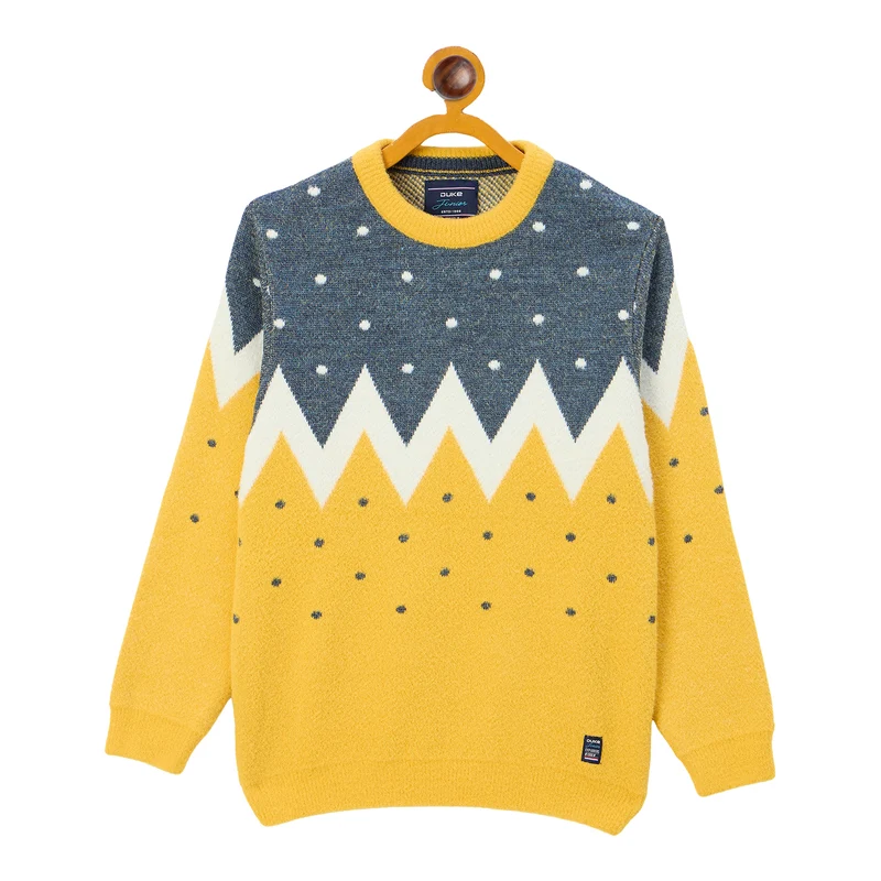 Duke Urban Boys Round Neck Full Sleeve Regular Sweater (S3626) Mustard / 32 / Self Design