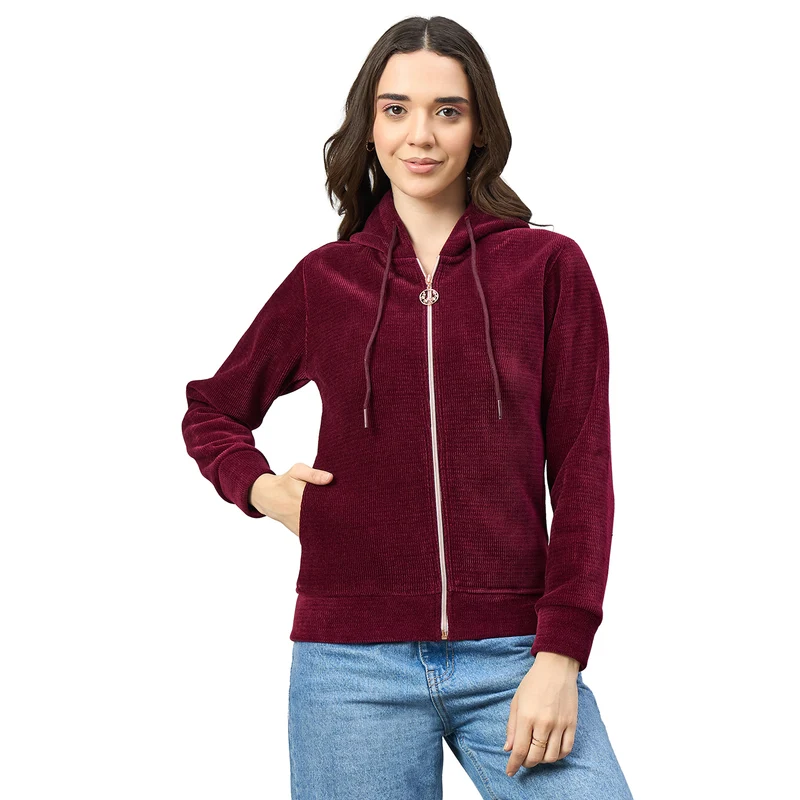 Duke Urban Women Full Sleeve Hooded Sweatshirt (LFX1006) Wine / M / Solid