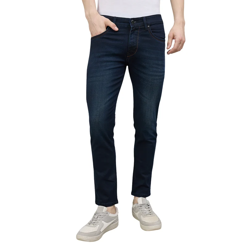 Duke Urban Men Ankle Length Mid-Rise Light Fade Stretchable Jeans (SDD9135A) Deep Indigo / 32 / Washed