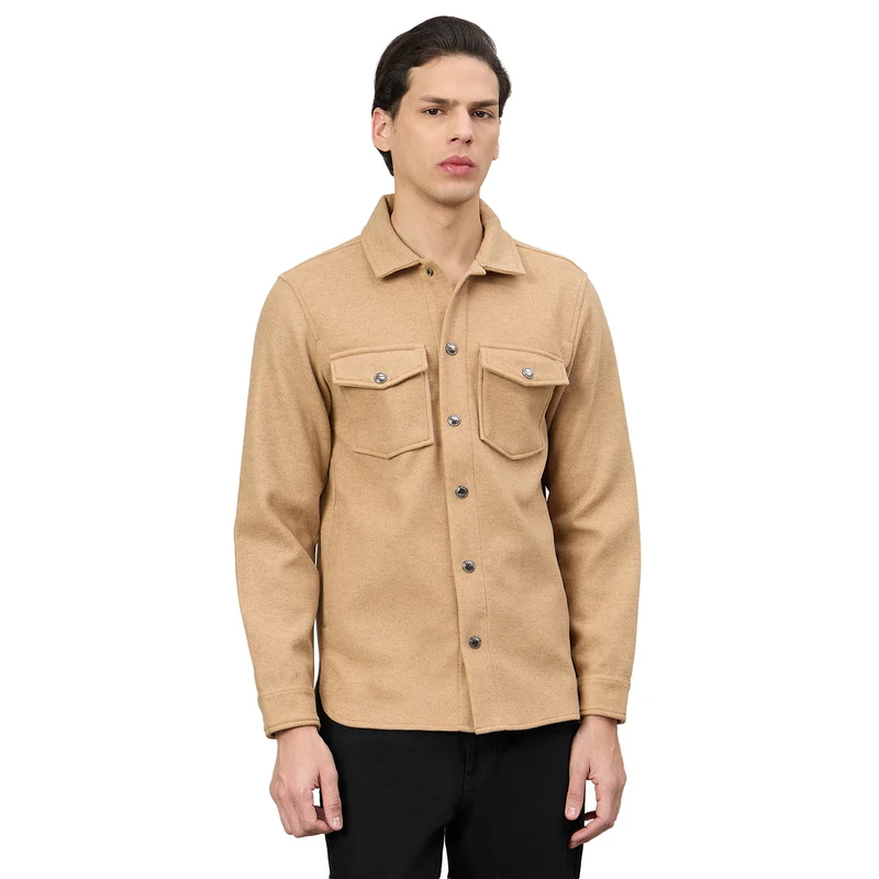 Duke Urban Men Full Sleeve Collared Neck Regular Jacket (SDZ1835) Khaki / XL / Solid