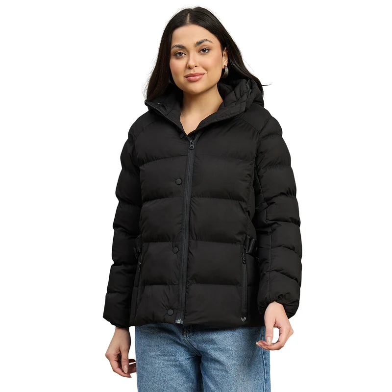 Duke Urban Women Short Style Full Sleeve Hooded Jacket (SDZ4223) Black / XL / Solid