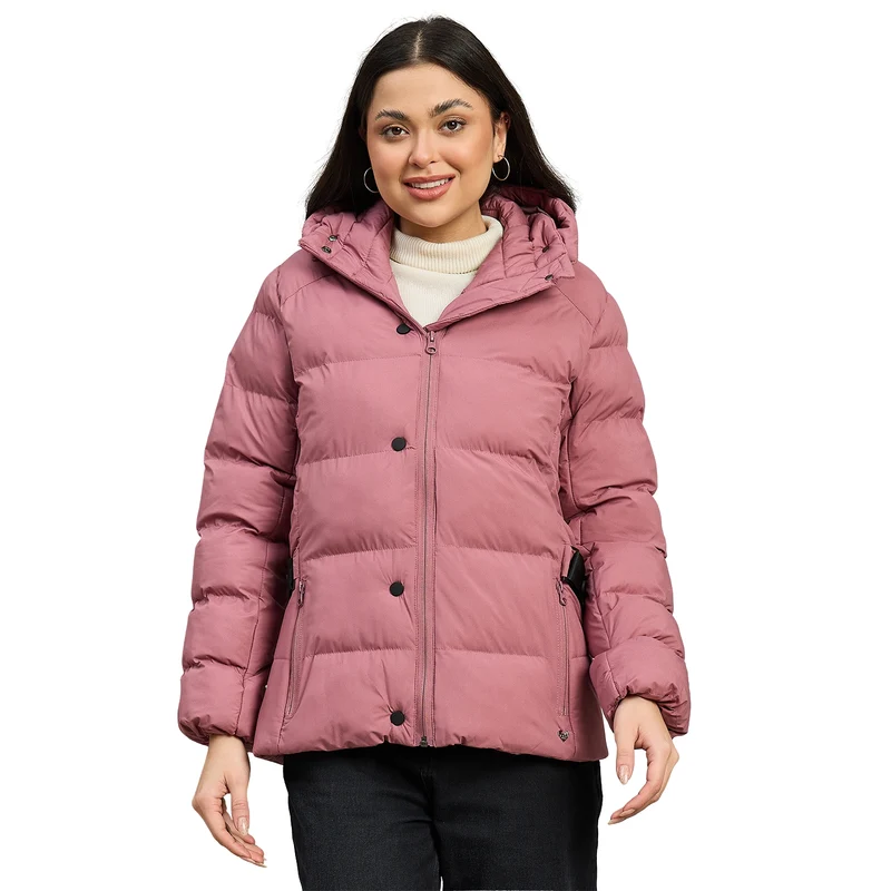 Duke Urban Women Short Style Full Sleeve Hooded Jacket (SDZ4223) Plum / M / Solid