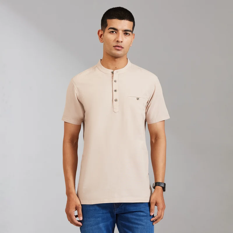 Duke Urban Men Half Sleeve Cotton Smart Fit Casual T-shirt (LF7901) Lt. Peach / M / Solid