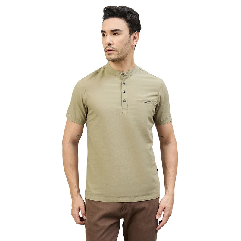 Duke Urban Men Half Sleeve Cotton Smart Fit Casual T-shirt (LF7901) Olive / M / Solid