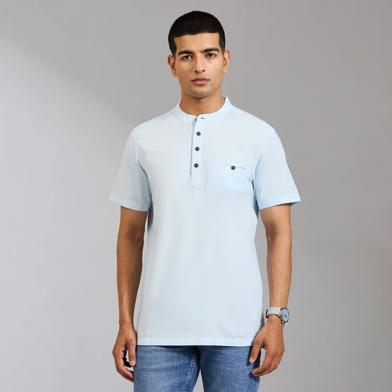 Duke Urban Men Half Sleeve Cotton Smart Fit Casual T-shirt (LF7901) Sky / XXL / Solid