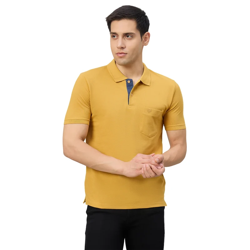 Duke Men Half Sleeve Cotton Smart Fit Casual T-shirt (SD72) Mustard / XXL / Solid