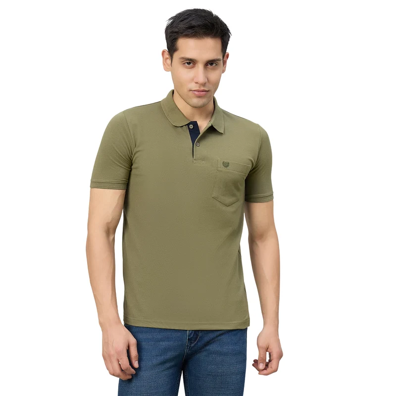 Duke Men Half Sleeve Cotton Smart Fit Casual T-shirt (SD72) Olivine / XL / Solid