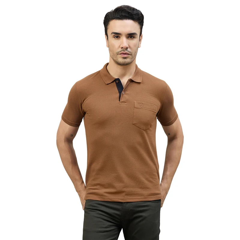 Duke Men Half Sleeve Cotton Smart Fit Casual T-shirt (SD72) Wood / XL / Solid