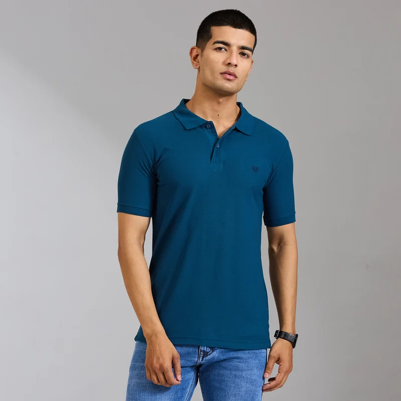 Duke Men Half Sleeve Cotton Smart Fit Casual T-shirt (SD71) XL / Petrol Blue / Solid