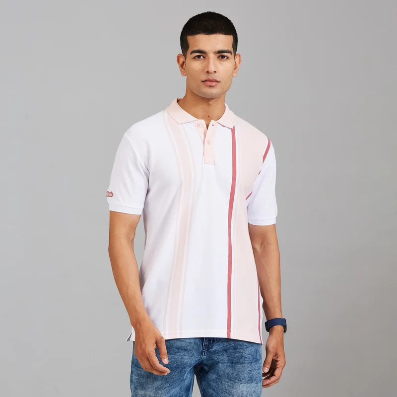 Duke Men Half Sleeve Cotton Regular Casual T-shirt (LF7914) Powder Pink / L / Striped