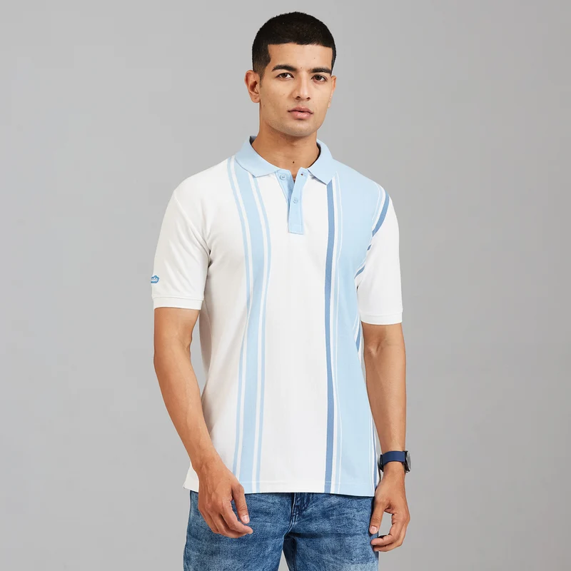 Duke Men Half Sleeve Cotton Regular Casual T-shirt (LF7914) Sky / XXL / Striped