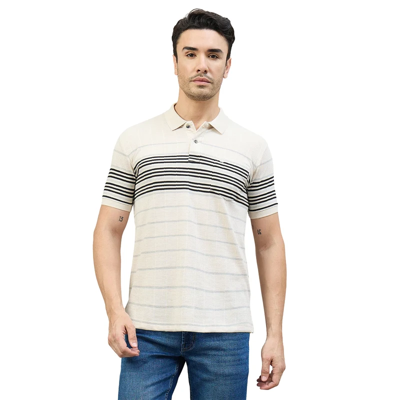 Duke Urban Men Half Sleeve Cotton Smart Fit Casual T-shirt (LF7824) Cloud Mix / M / Striped