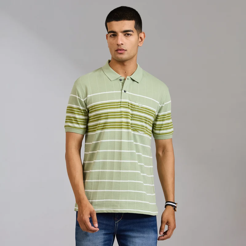 Duke Urban Men Half Sleeve Cotton Smart Fit Casual T-shirt (LF7824) Pista / XXL / Striped
