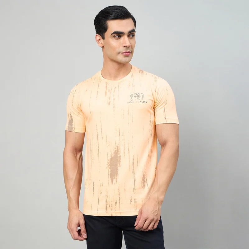 Duke Men Half Sleeve Cotton Smart Fit Casual T-shirt (LF7874) Soft Peach / S / Printed