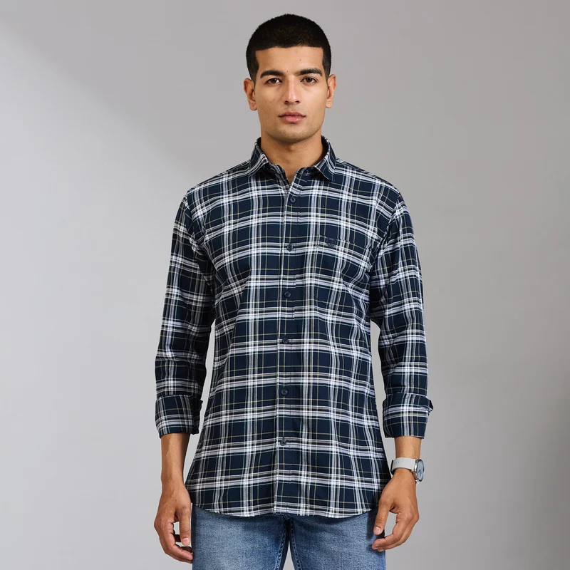 Duke Men Regular Full Sleeve Cotton Shirt (SDO8CKBW) Navy / XXL / Checkered