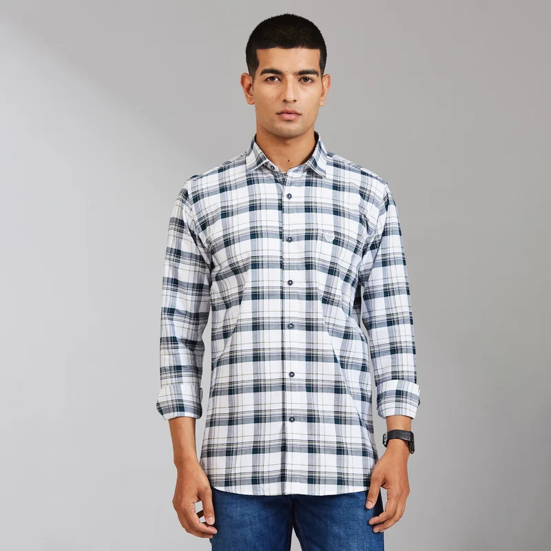 Duke Men Regular Full Sleeve Cotton Shirt (SDO8CKBW) White / L / Checkered