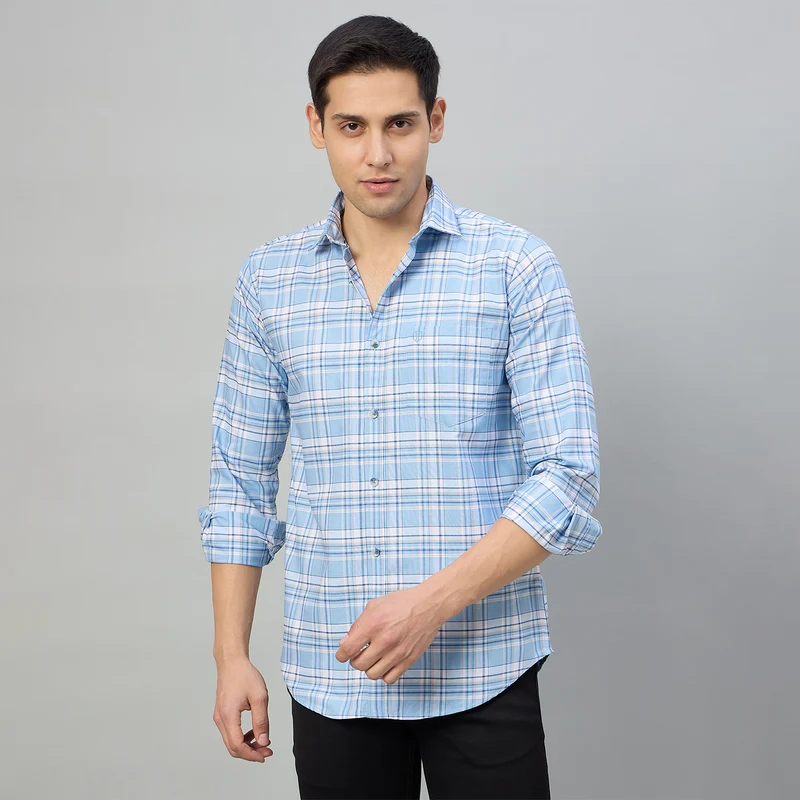 Duke Men Slim Fit Full Sleeve Oxford Cotton Shirt (SDO5CKCY) Blue / L / Checkered