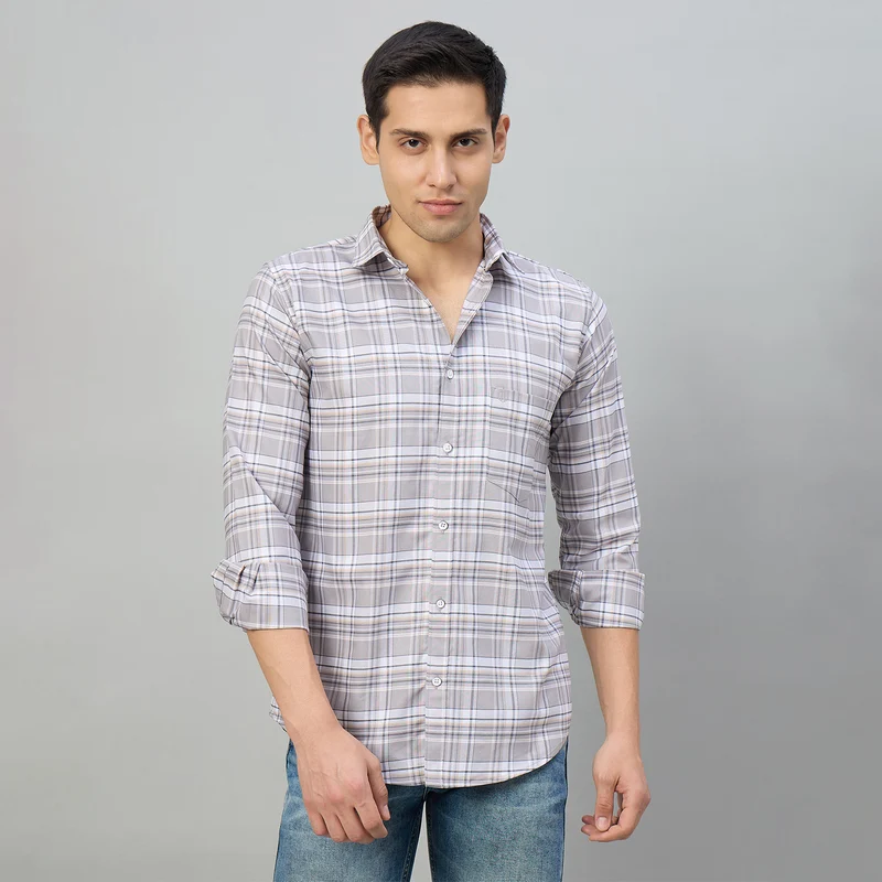 Duke Men Slim Fit Full Sleeve Oxford Cotton Shirt (SDO5CKCY) L.Grey / XL / Checkered