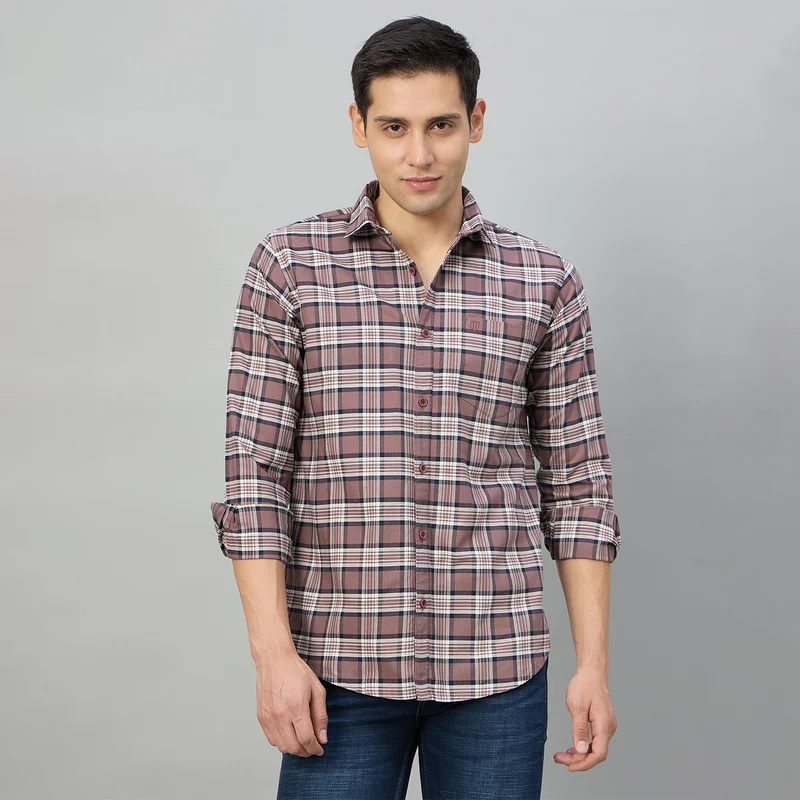 Duke Men Slim Fit Full Sleeve Oxford Cotton Shirt (SDO5CKCZ) Brown / L / Checkered
