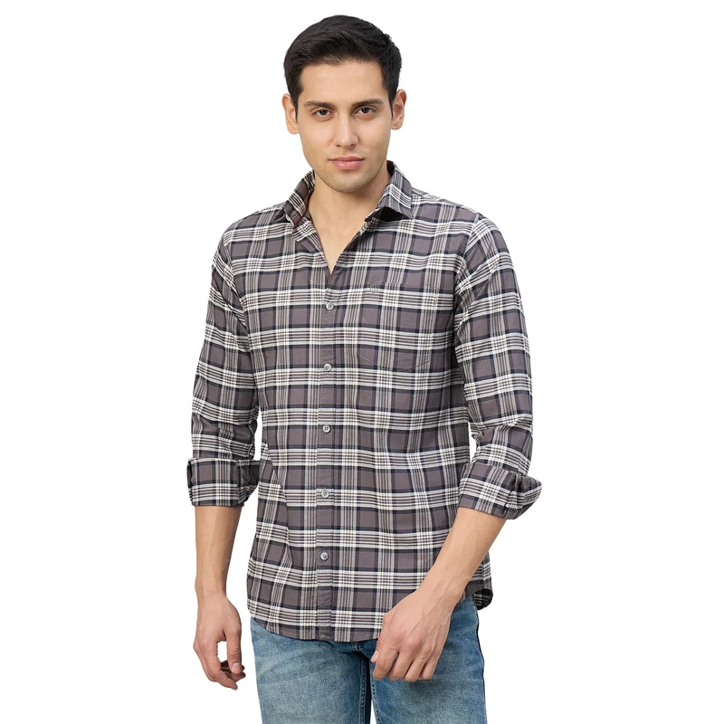 Duke Men Slim Fit Full Sleeve Oxford Cotton Shirt (SDO5CKCZ) D.Grey / L / Checkered